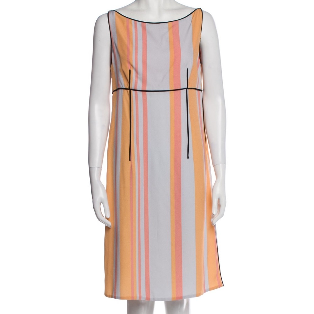 PRADA Orange Grey Shimmer Striped Dress Small Black Trim Sleeveless Mini